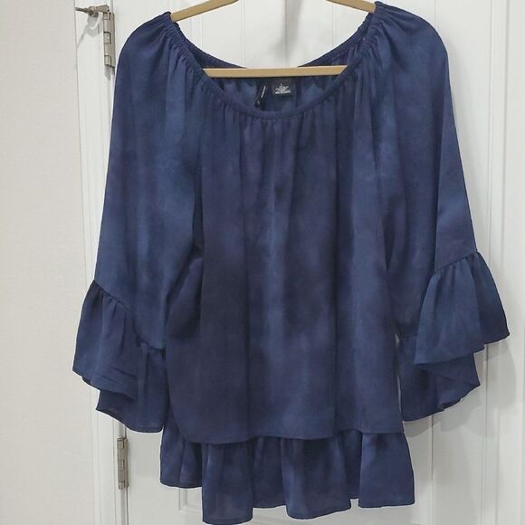 New Directions Women's Navy Blue  Ruffle Top, Size Large - Picture 1 of 1